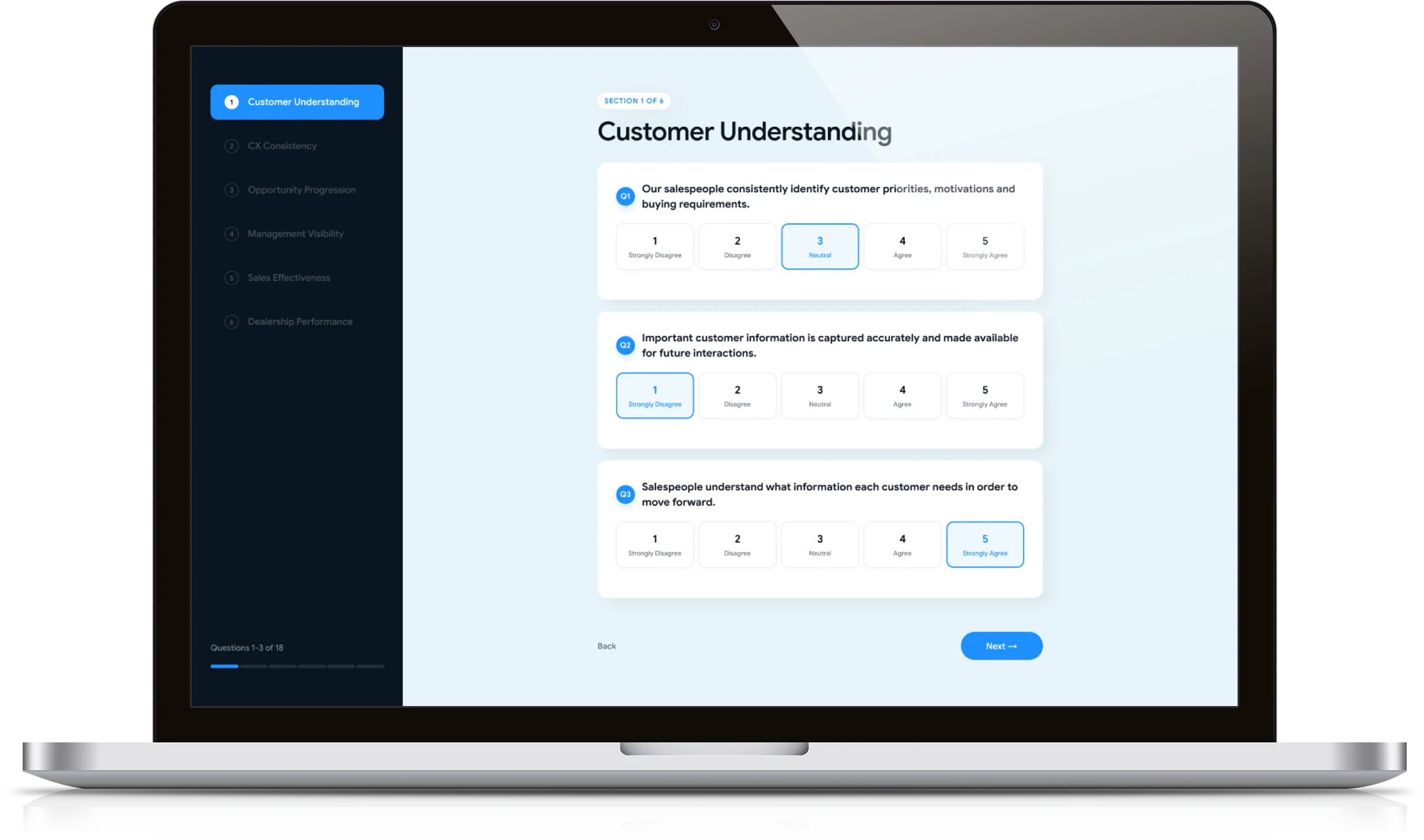 The Customer Experience Benchmark's first statements on a laptop