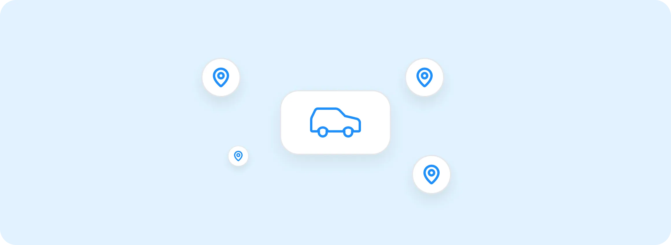A car with location pins around it